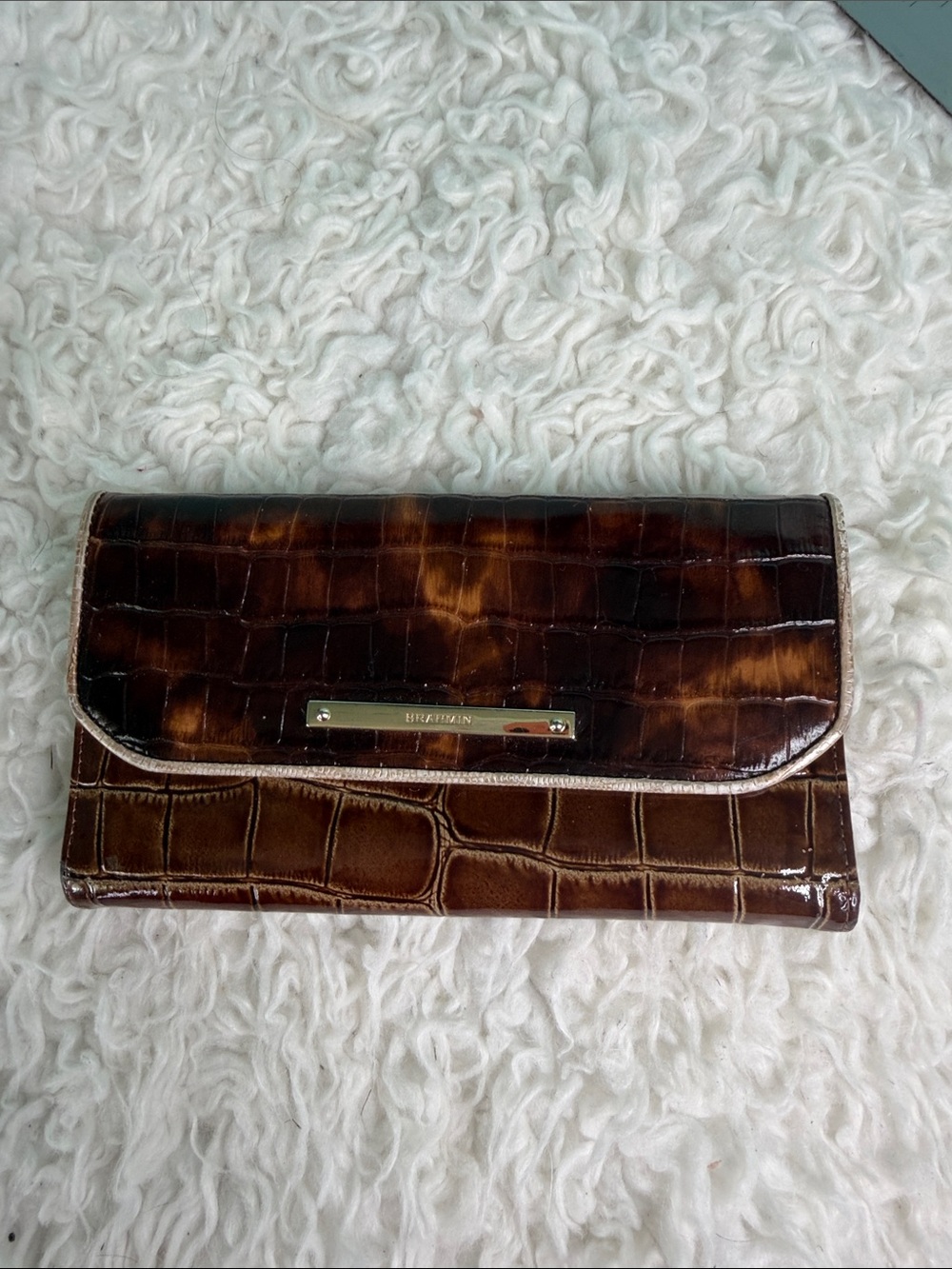 Brahmin  Tortoiseshell Brown Croc-Embossed Leather Wallet